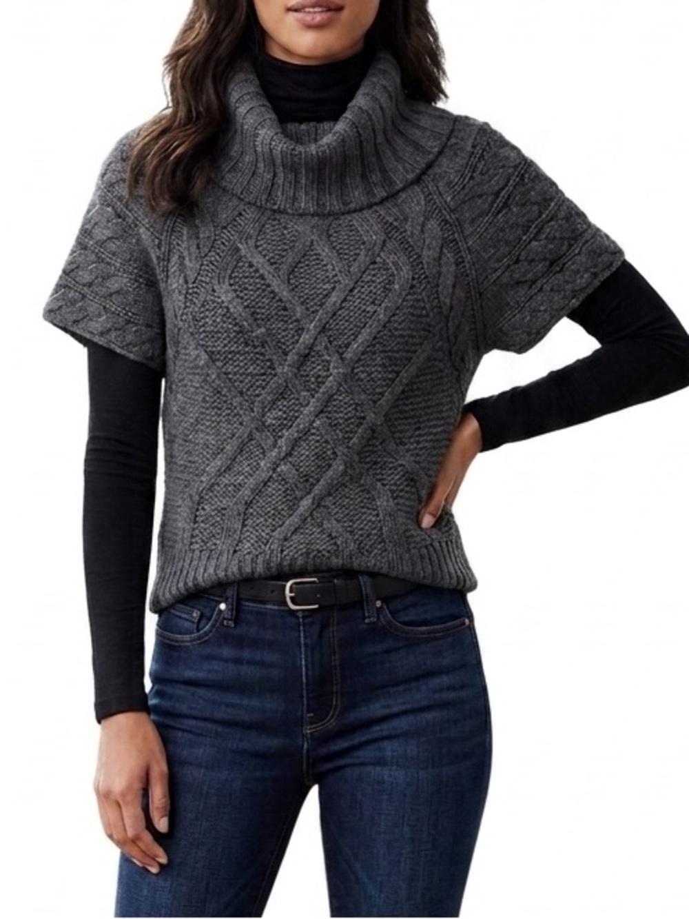 LOFT GREY TURTLENECK SWEATER VEST SZ MP